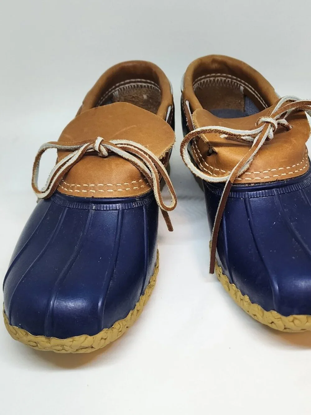 L.L. Bean Navy Blue and Tan Bean Boots